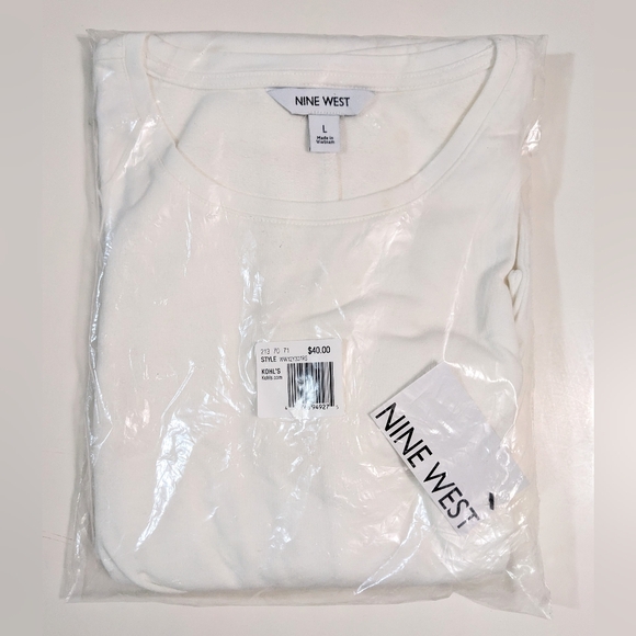 NINE WEST, Short Sleeve Side-Knot Knit Dress, White, Size Large - Picture 2 of 3